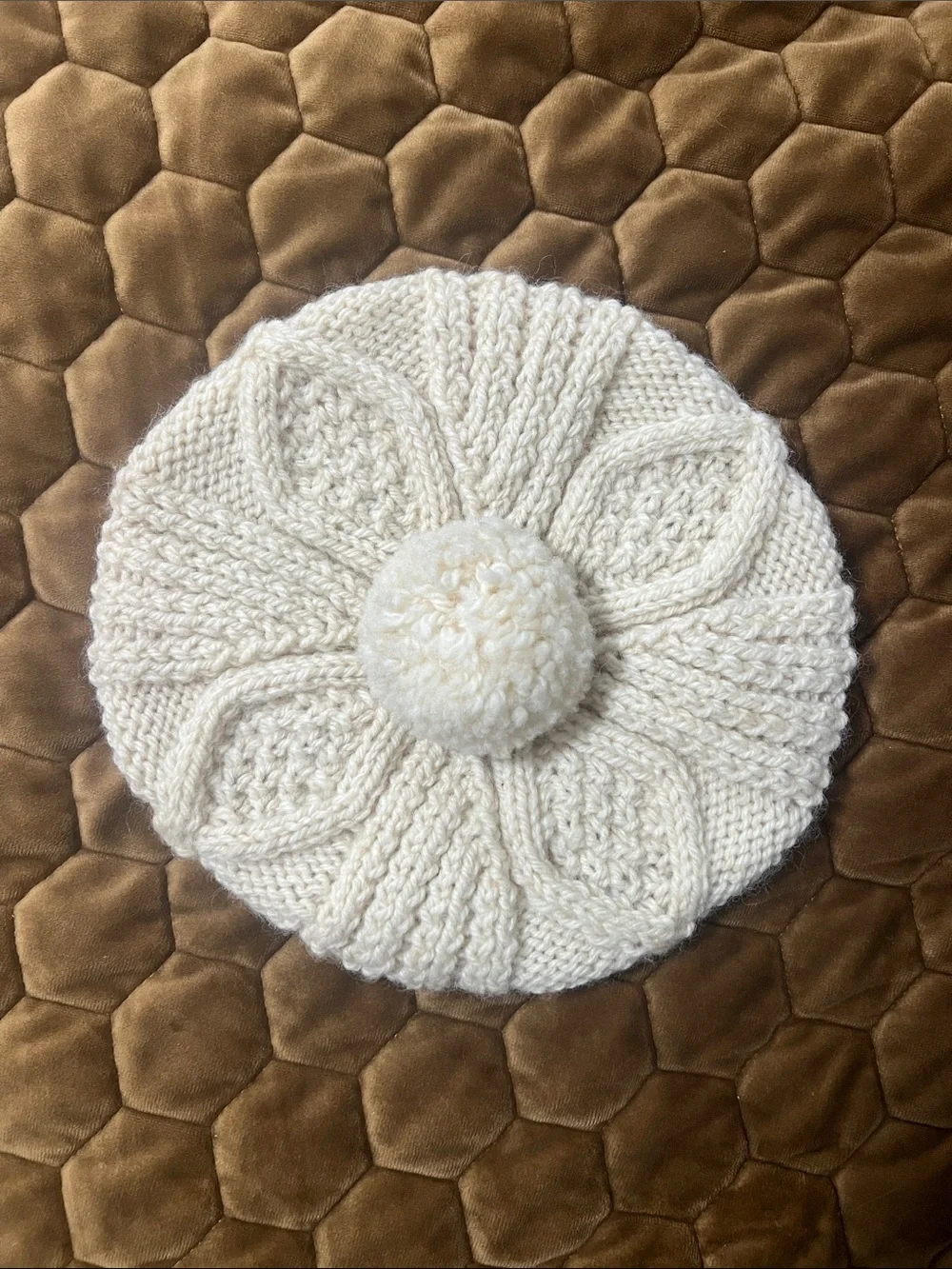 Pure Wool Youth Cream Knit Vintage Pom-Pom Beret for Archie Brown & Sons